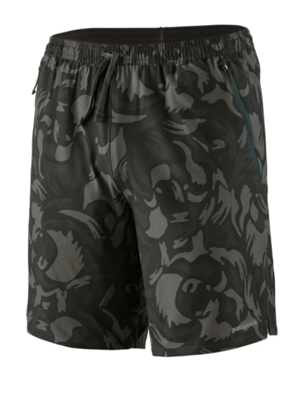 Patagonia Mens Shorts Nine Trails 8" Black Grey Camo Athletic Shorts Slim Fit